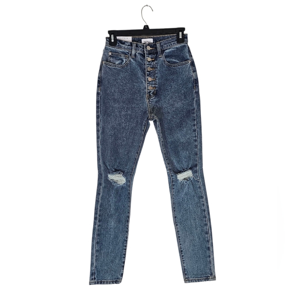 WeWoreWhat High-Rise Button-Fly Distressed Blue Jeans